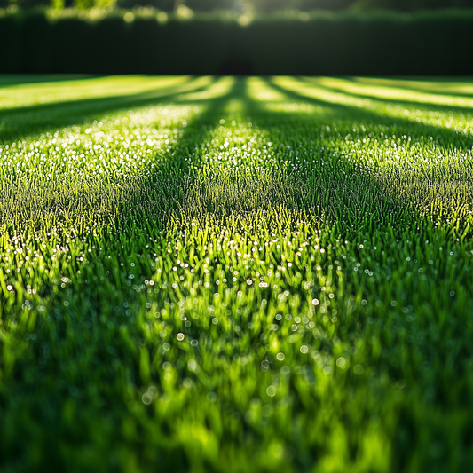 Close-up of healthy green grass lawn in spring — best grass seed varieties for Ontario homeowners