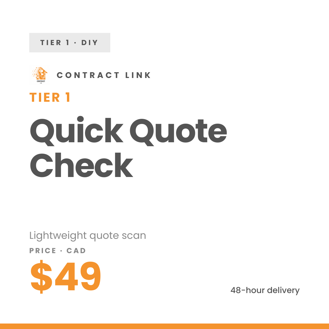 Contract Link Quick Quote Check — contractor quote review service for Ontario homeowners